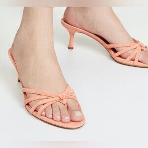 Sam Edelman Jedda Gold Logo Designer Melon Leather Suede Strappy Heels SZ 6